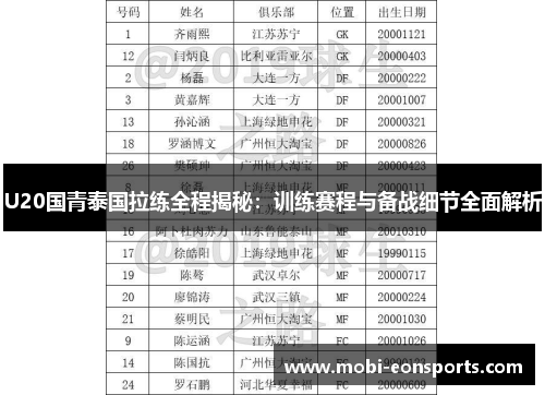 U20国青泰国拉练全程揭秘：训练赛程与备战细节全面解析