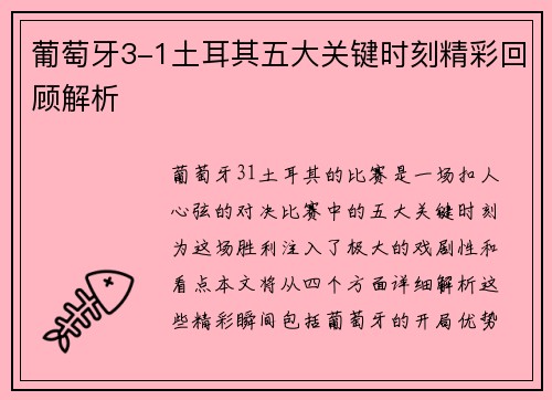 葡萄牙3-1土耳其五大关键时刻精彩回顾解析