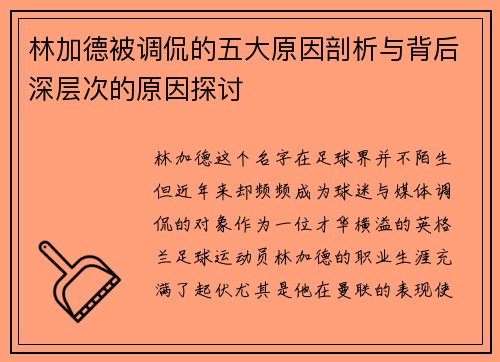 林加德被调侃的五大原因剖析与背后深层次的原因探讨