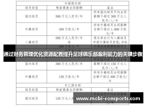 通过财务管理优化资源配置提升足球俱乐部盈利能力的关键步骤